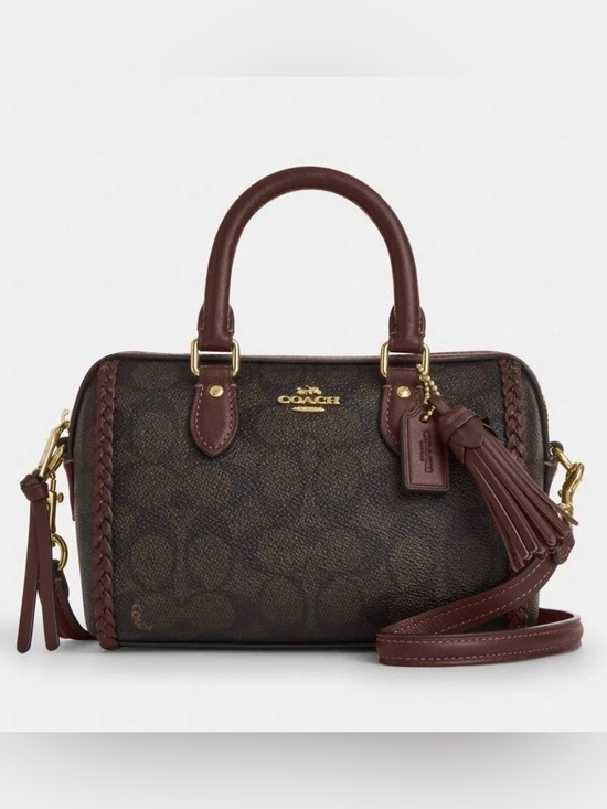 Coach Handbags - Coach Mini Rowan Crossbody Bag In Signature Canvas With Fringe